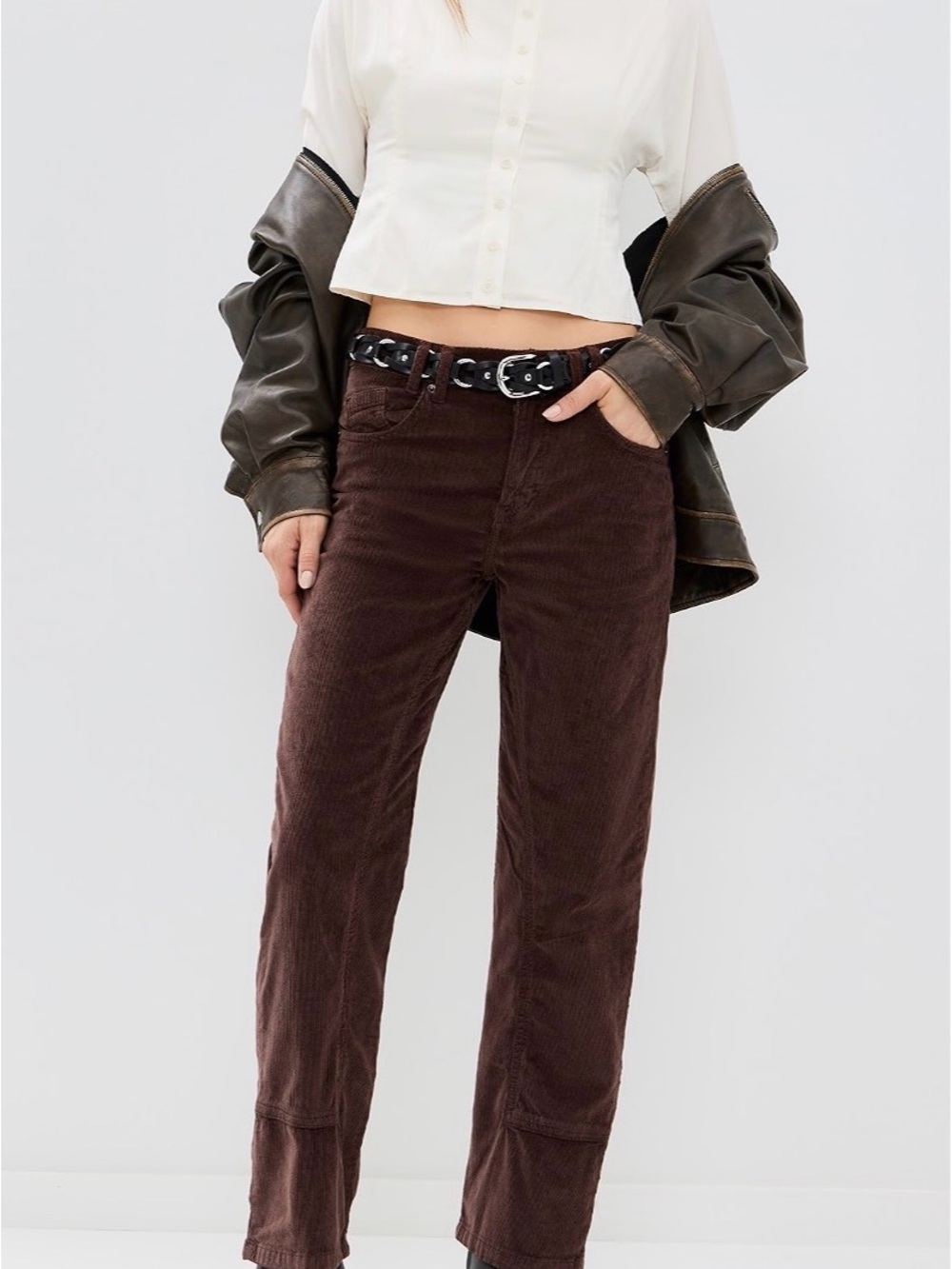 Free People Risk Taker High Rise Straight Brown Burgundy Corduroy Jeans